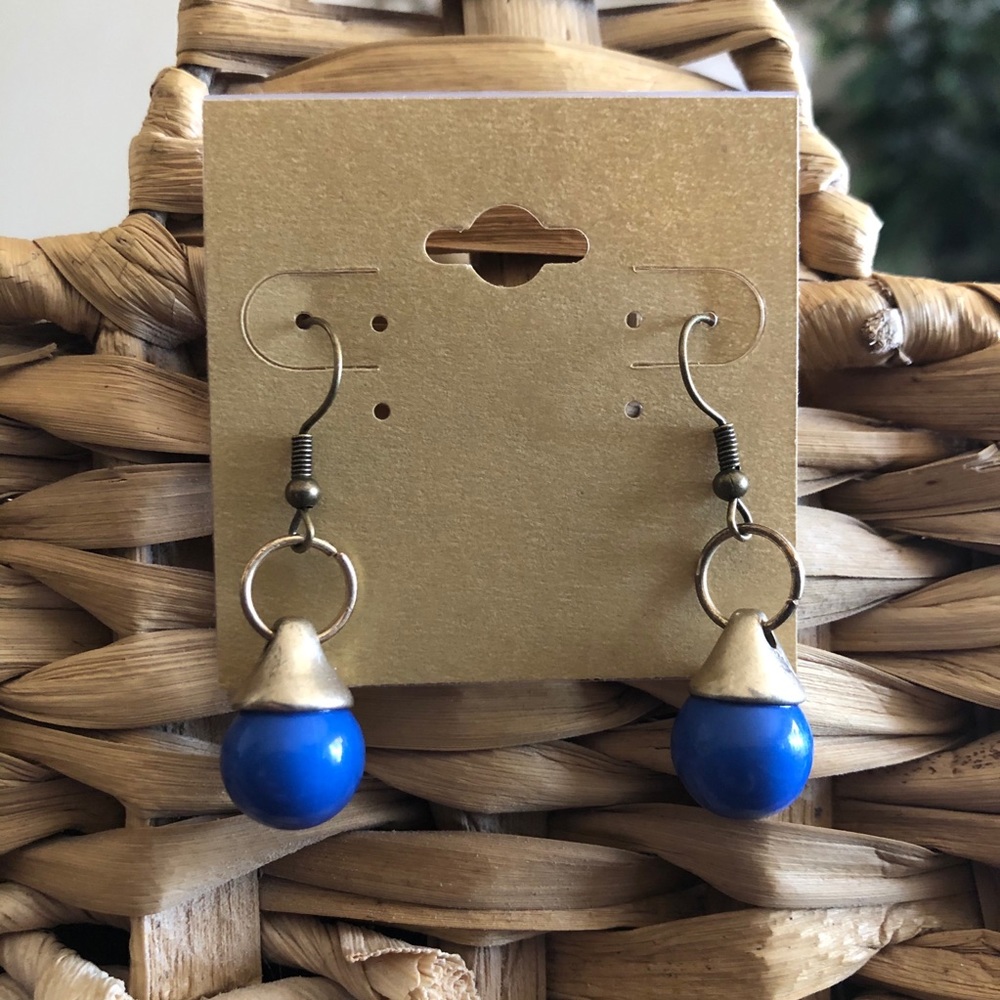 Vintage repurpose blue glass ball earrings
